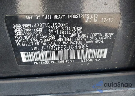 2014 Subaru Impreza Wrx z USA, uszkodzony, nr VIN JF1GR7E62EG248068